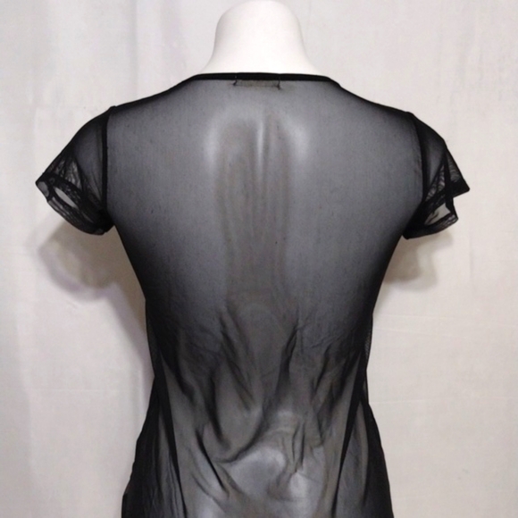 Occasion Edgy Black Mesh Embellished Graphic Top Short Sleeve GIRL BOSS Tee M - Picture 8 of 10